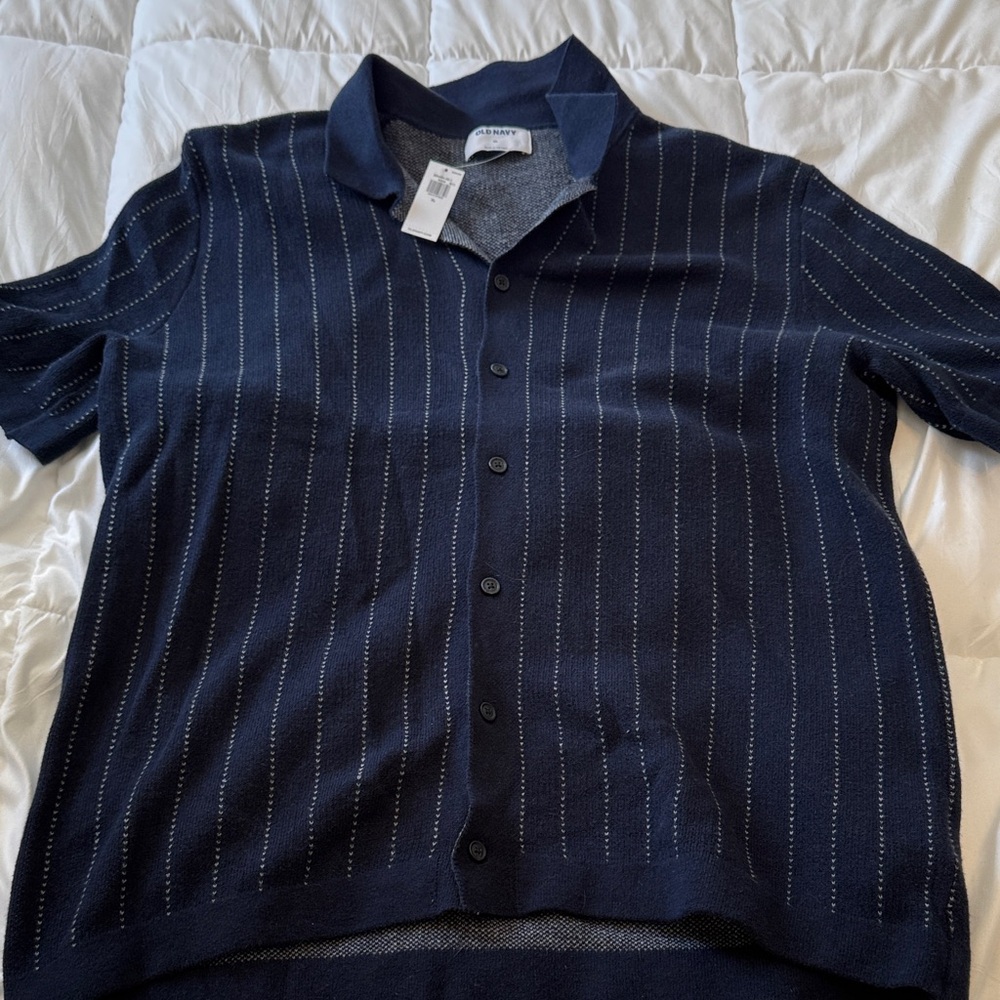 Old Navy Dark Blue Knit Shirt with Light Stripes